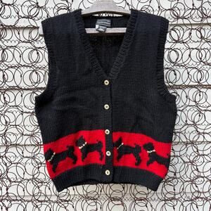 Vintage Preswick and Moore Black Red Scottie Dog Wool Sweater Vest Wool P-SMALL